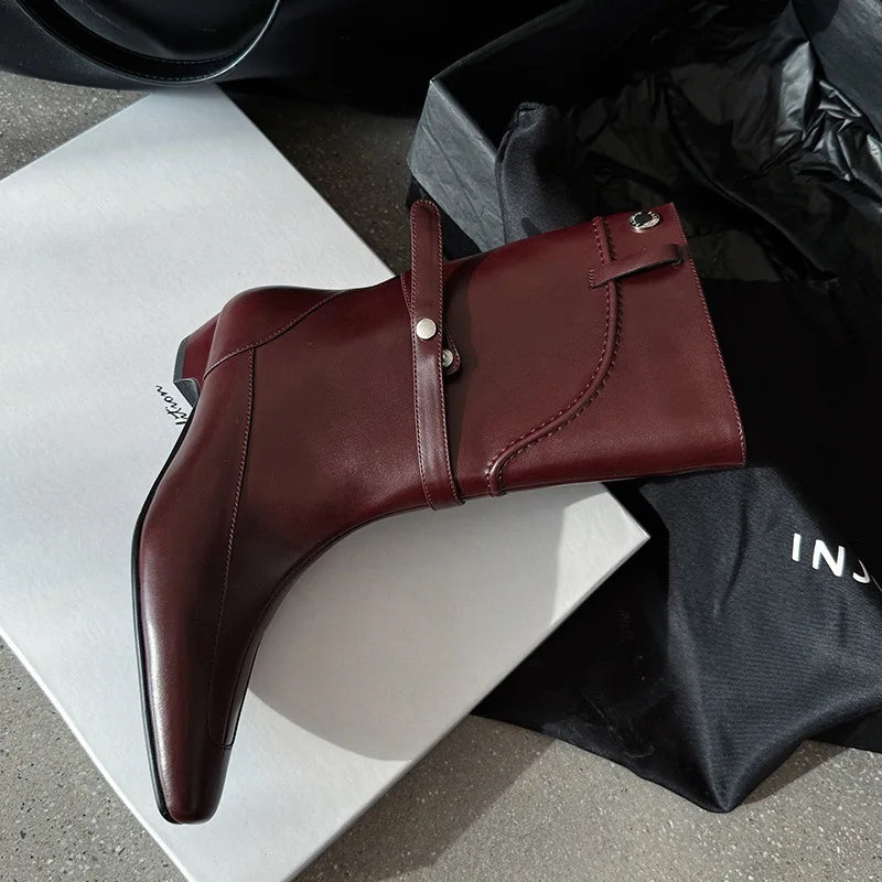 Autumn Black cowhide rivet Short Boots