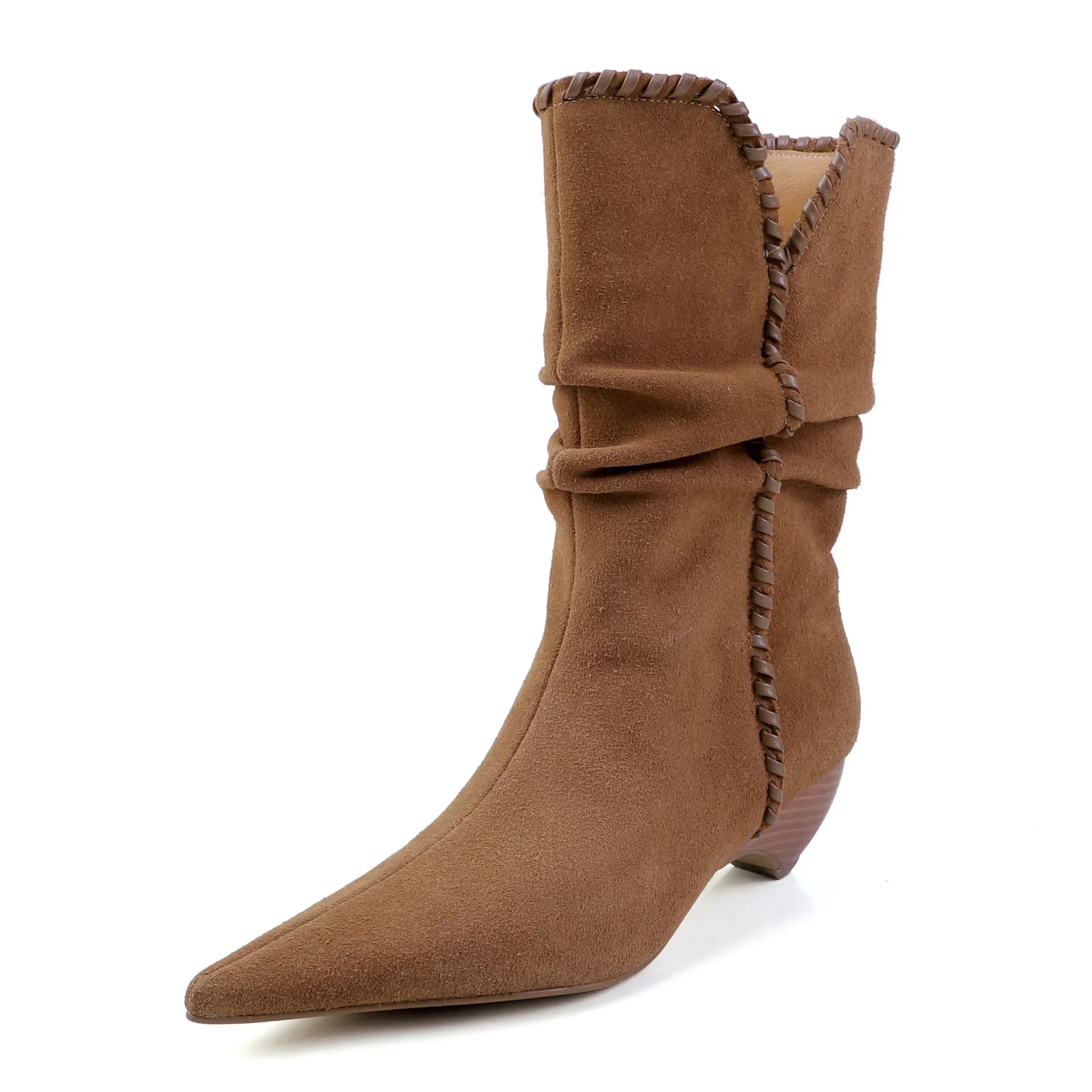 Autumn Brown Cow suede Pleated Short Boots