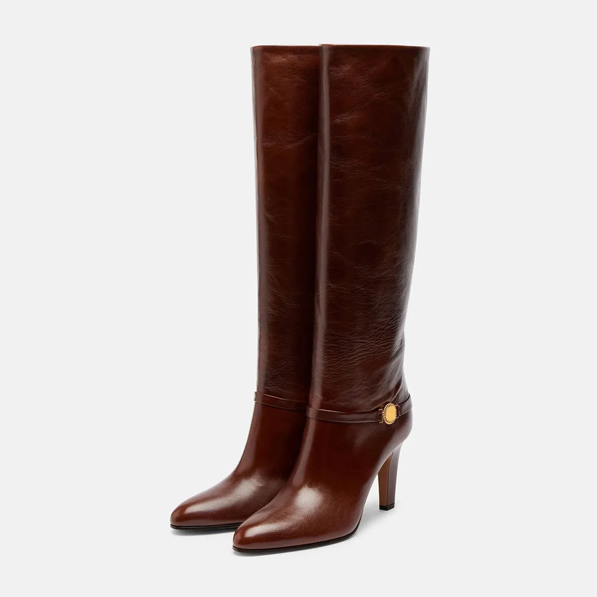 Autumn Brown Cowhide Metal Buckle Modern Boots