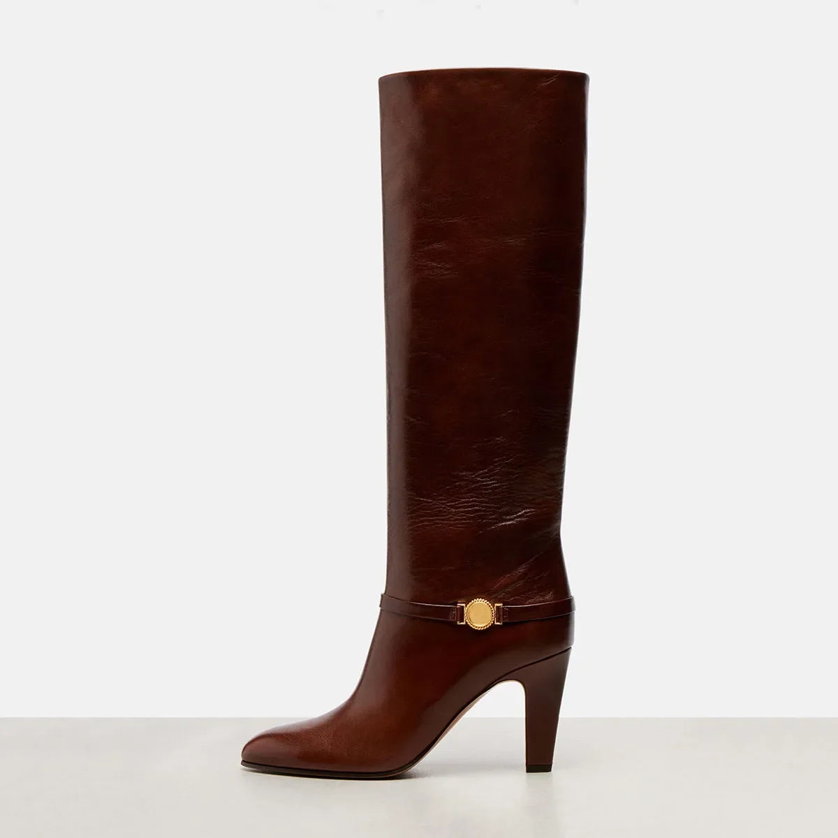 Autumn Brown Cowhide Metal Buckle Modern Boots