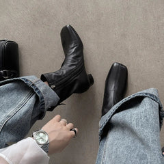 Autumn Brown Cowhide Side Zipper Short Boots