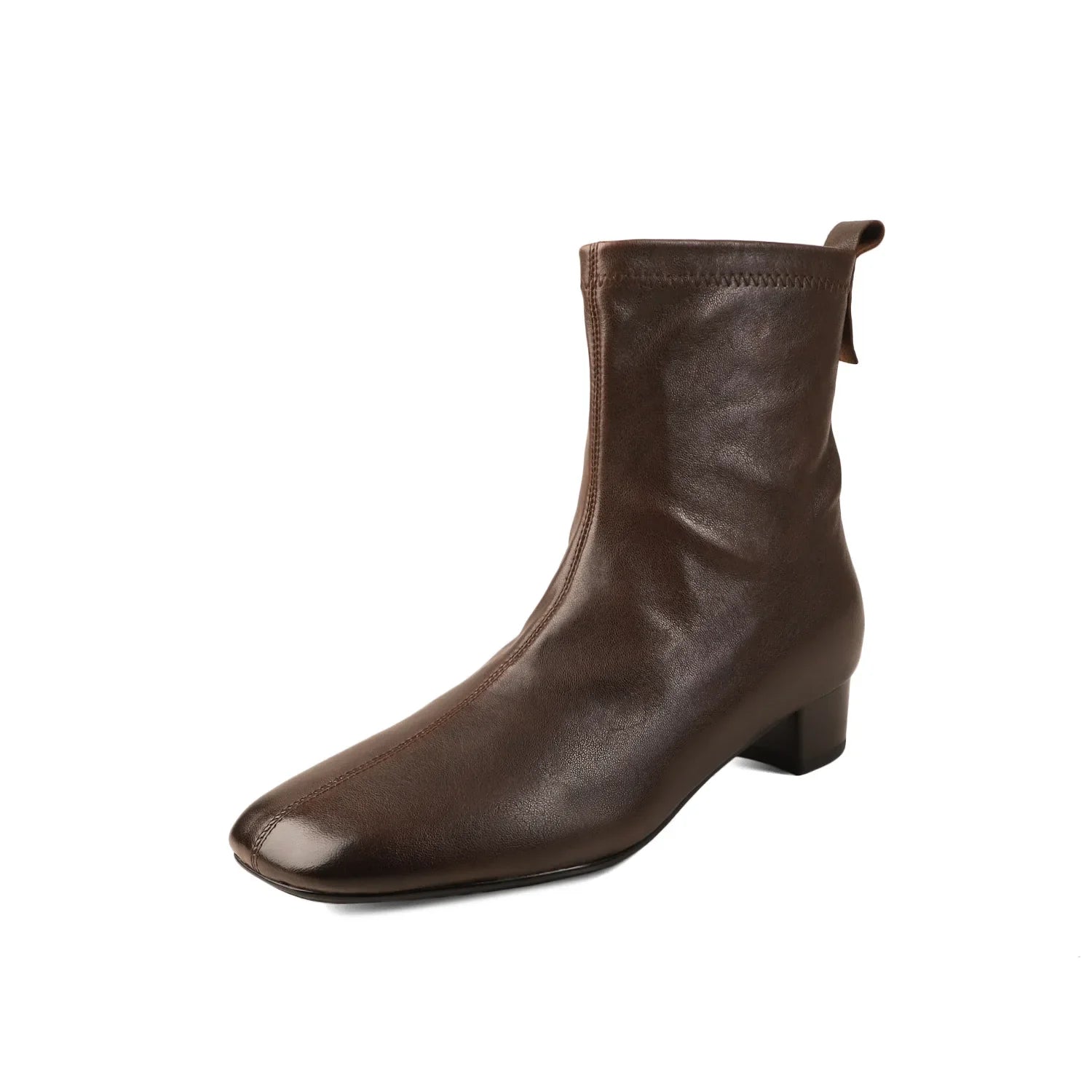 Autumn Brown Cowhide Side Zipper Short Boots