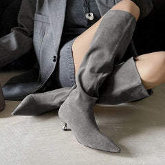 Autumn Brown Suede Kitten Heel Modern Boots