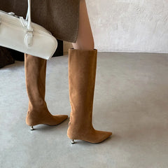 Autumn Brown Suede Kitten Heel Modern Boots