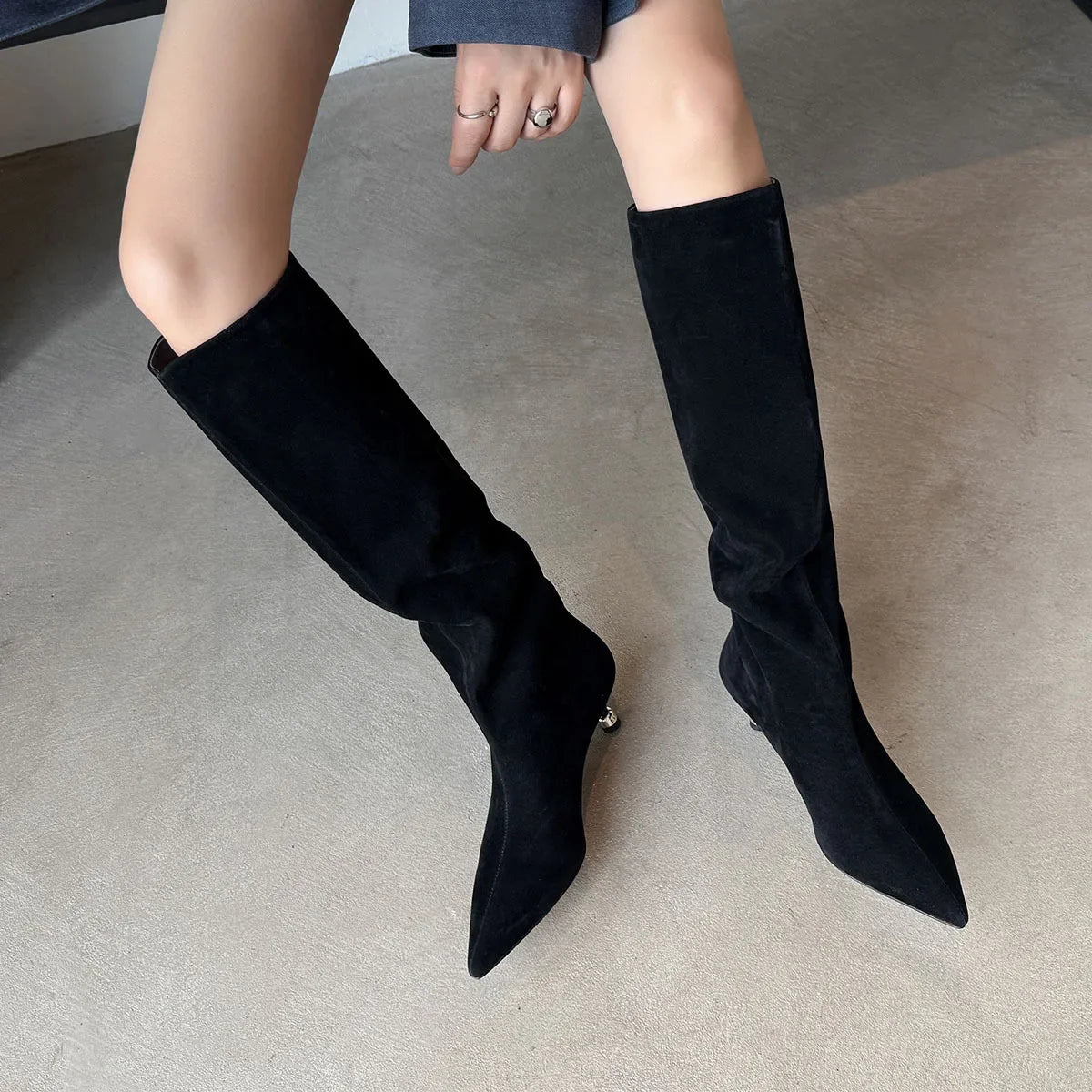 Autumn Brown Suede Kitten Heel Modern Boots