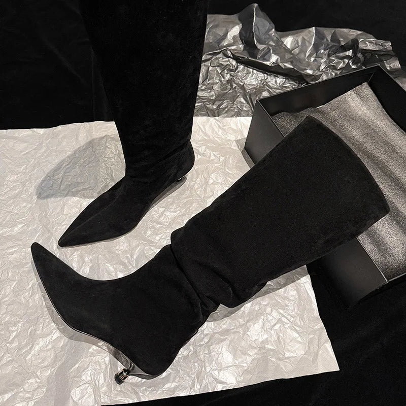 Autumn Brown Suede Kitten Heel Modern Boots