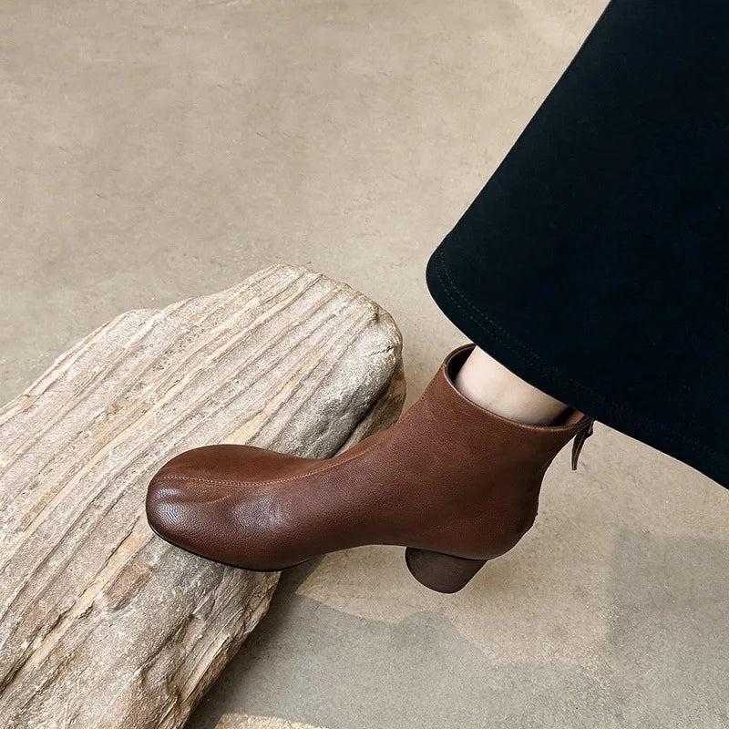 Autumn Brown cowhide Back zipper Short Boots