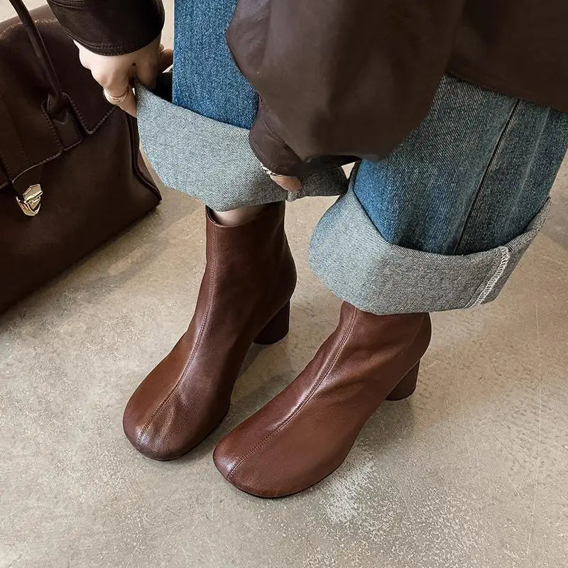 Autumn Brown cowhide Back zipper Short Boots