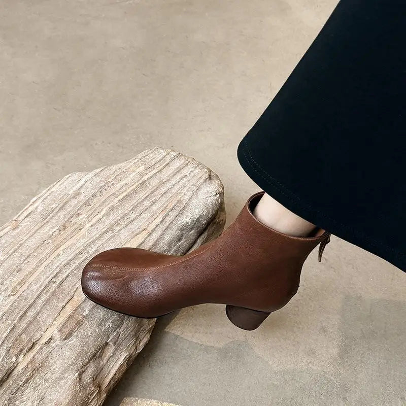 Autumn Brown cowhide Back zipper Short Boots