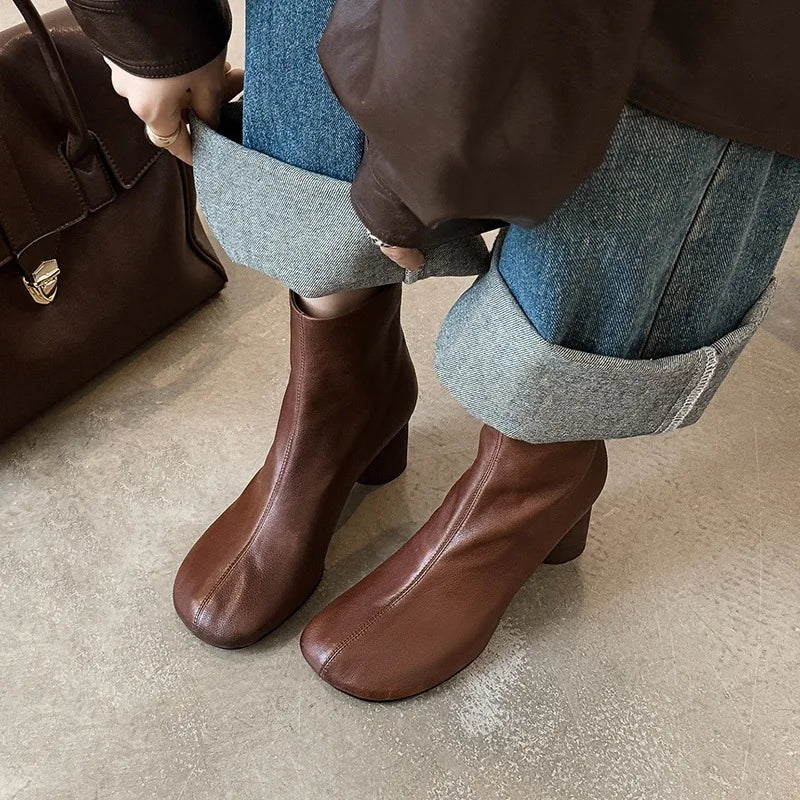 Autumn Brown cowhide Back zipper Short Boots