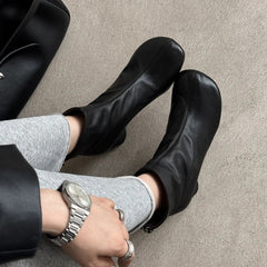 Autumn Brown cowhide Back zipper Short Boots