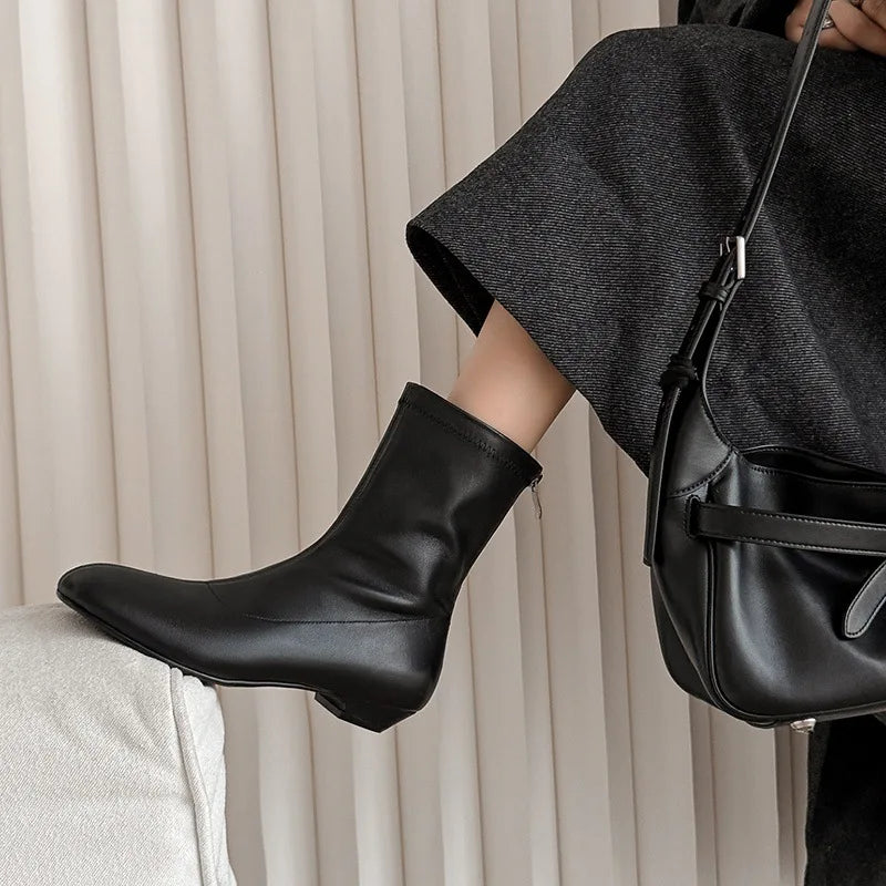 Autumn Brown cowhide Back zipper Skinny Boots