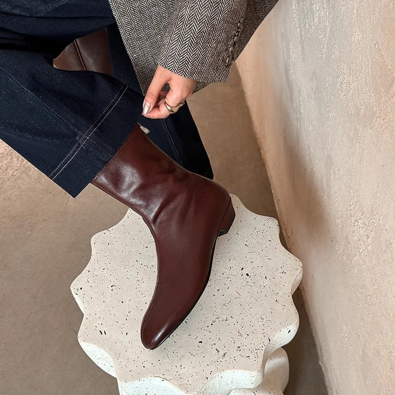 Autumn Brown cowhide Back zipper Skinny Boots