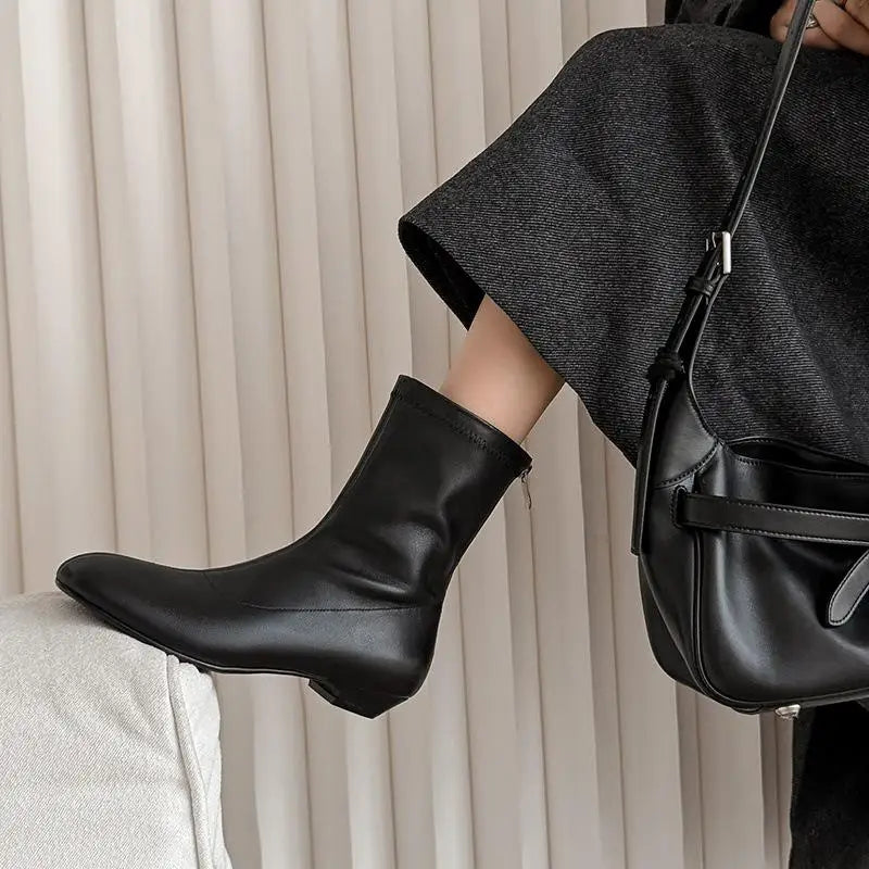 Autumn Brown cowhide Back zipper Skinny Boots