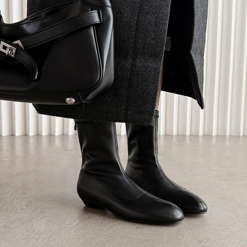 Autumn Brown cowhide Back zipper Skinny Boots