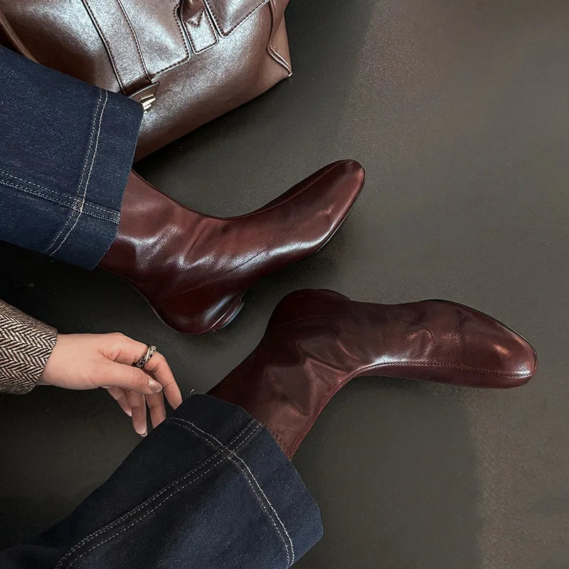 Autumn Brown cowhide Back zipper Skinny Boots