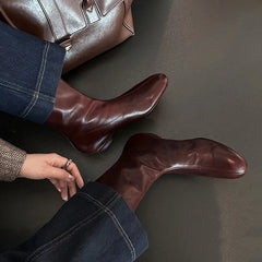 Autumn Brown cowhide Back zipper Skinny Boots