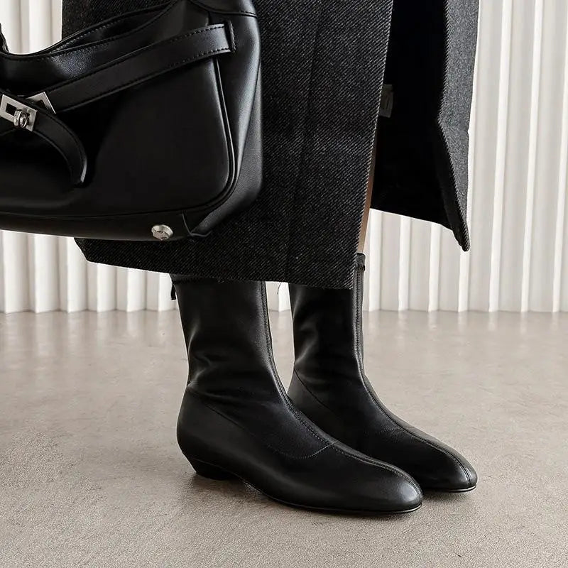 Autumn Brown cowhide Back zipper Skinny Boots