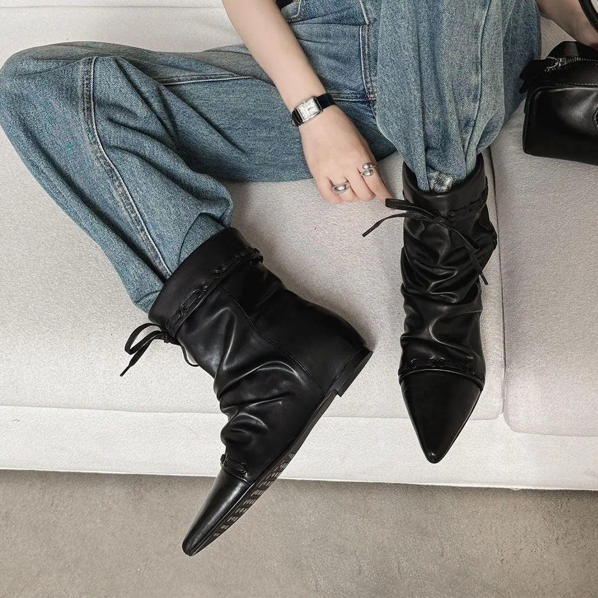 Autumn Brown cowhide Increased Internal Lace up Short Boots