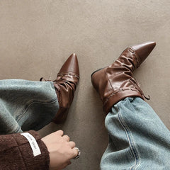 Autumn Brown cowhide Increased Internal Lace up Short Boots