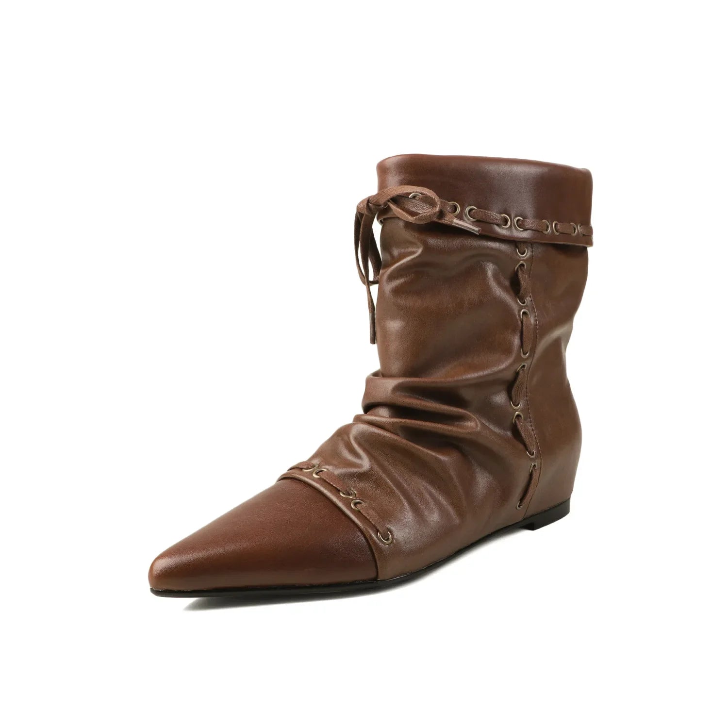Autumn Brown cowhide Increased Internal Lace up Short Boots