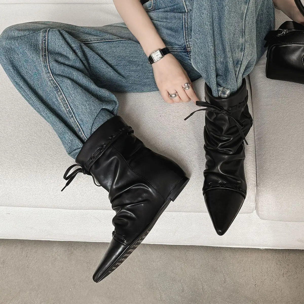 Autumn Brown cowhide Increased Internal Lace up Short Boots