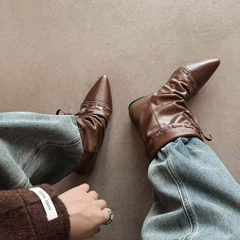 Autumn Brown cowhide Increased Internal Lace up Short Boots
