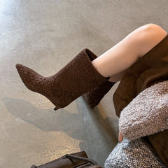 Autumn Cow Suede Weave Plaid Modern Boots