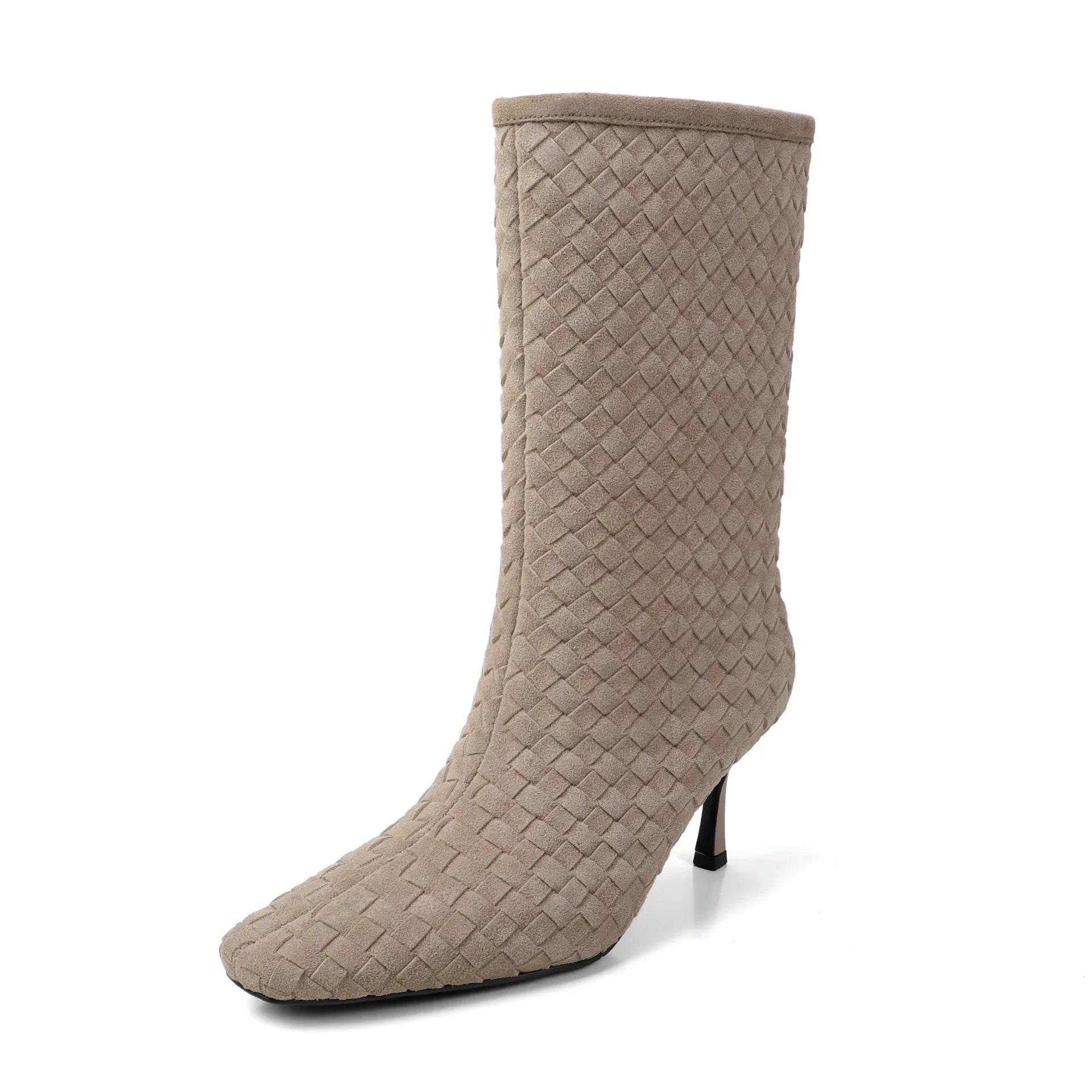 Autumn Cow Suede Weave Plaid Modern Boots