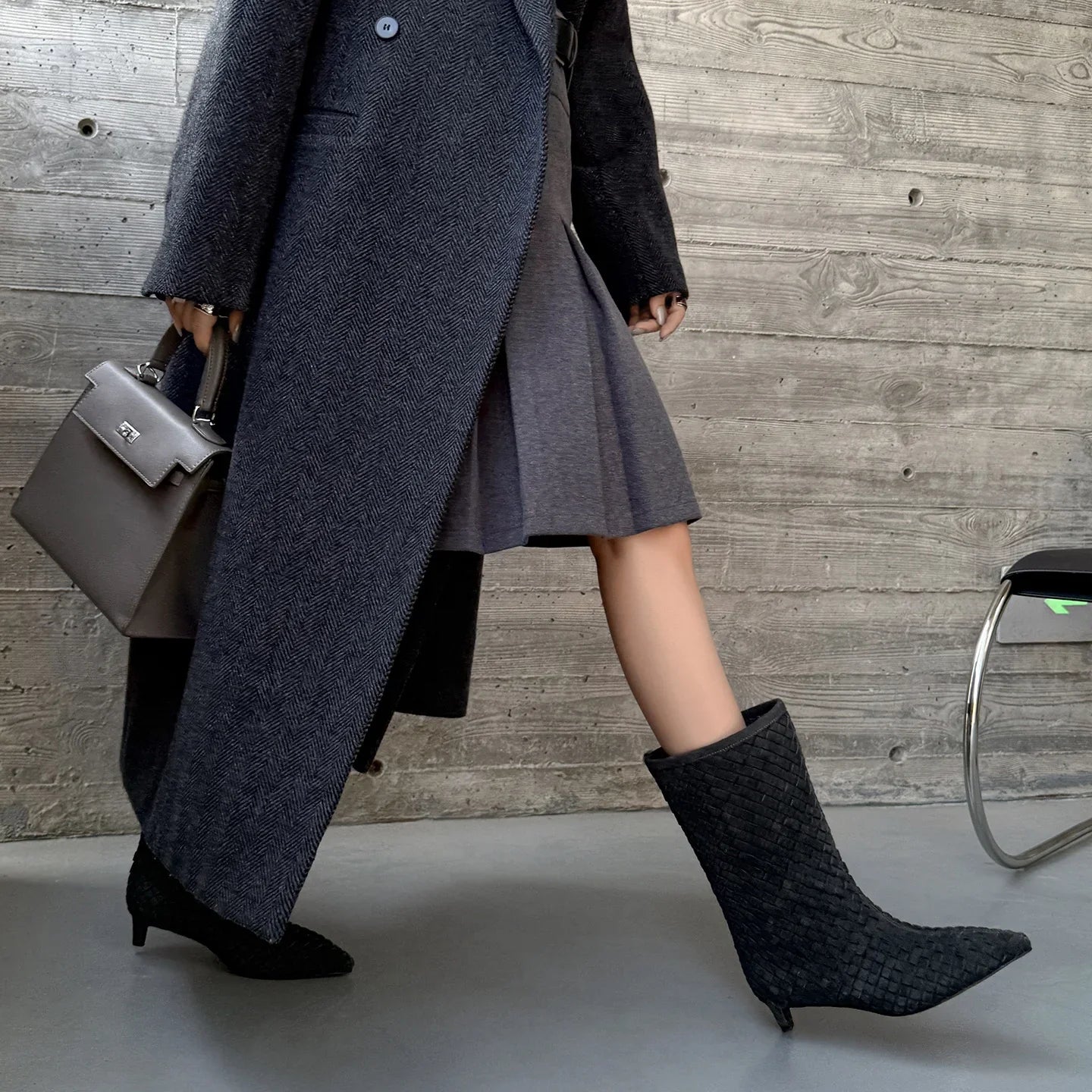 Autumn Cow Suede Weave Plaid Modern Boots