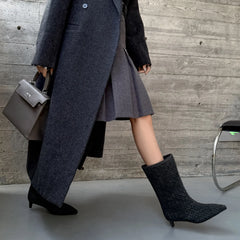 Autumn Cow Suede Weave Plaid Modern Boots