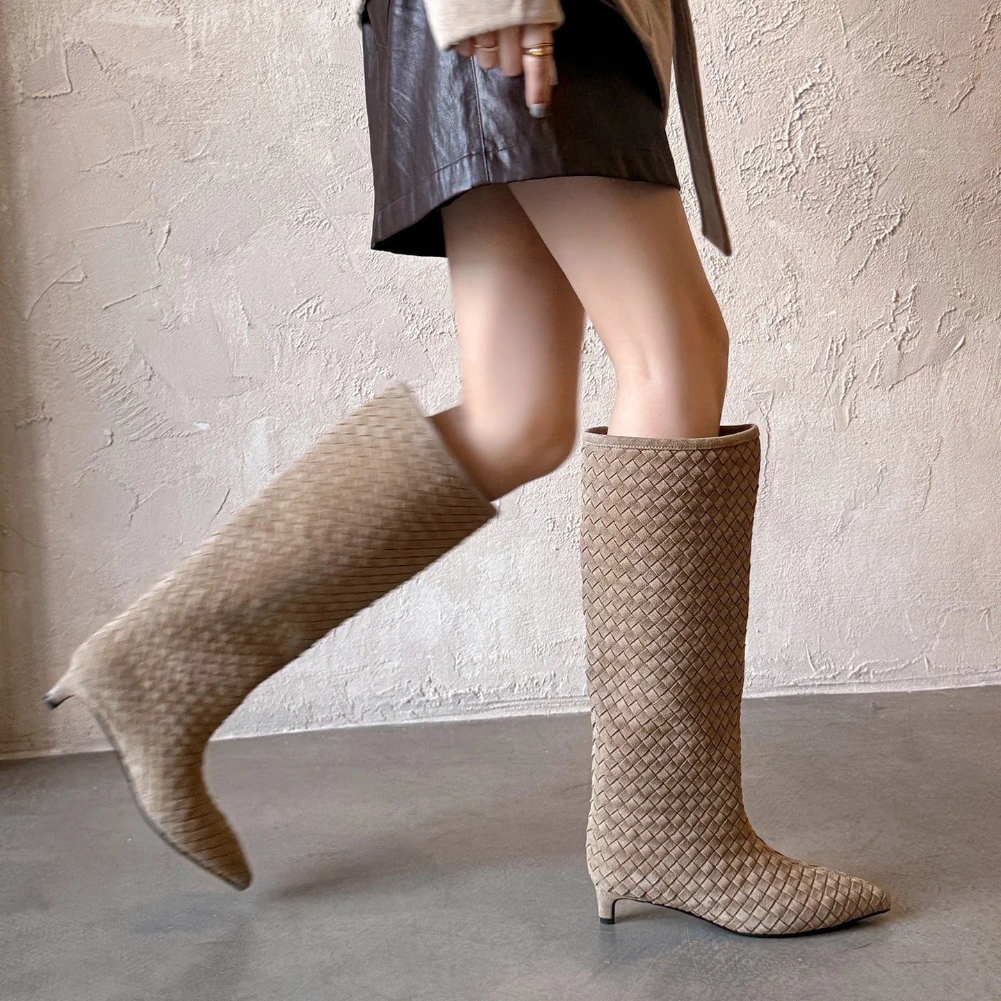 Autumn Cow Suede Weave Plaid Modern Boots
