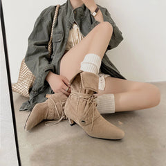Autumn Cow suede Ankle strap Mid-Calf Boots