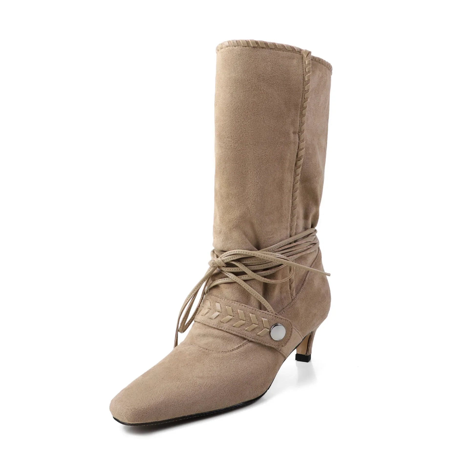 Autumn Cow suede Ankle strap Mid-Calf Boots