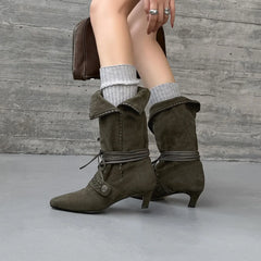 Autumn Cow suede Ankle strap Mid-Calf Boots