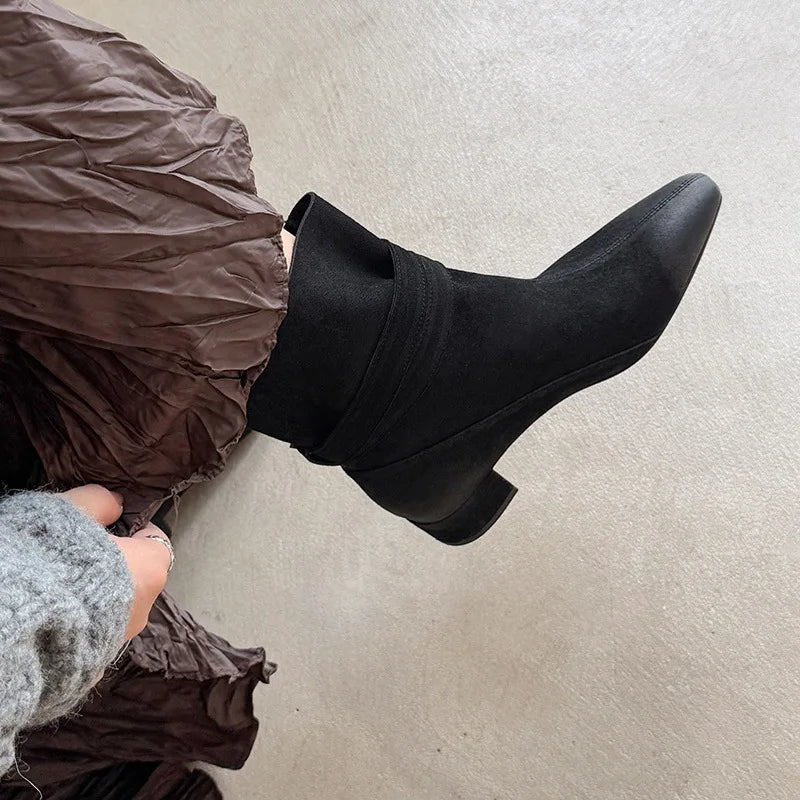 Autumn Cow suede Belt buckle Short Boots