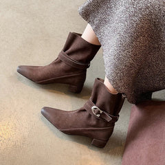 Autumn Cow suede Belt buckle Short Boots