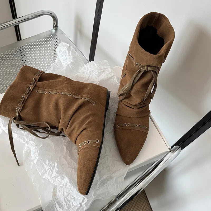Autumn Cow suede Increased Internal Short Boots