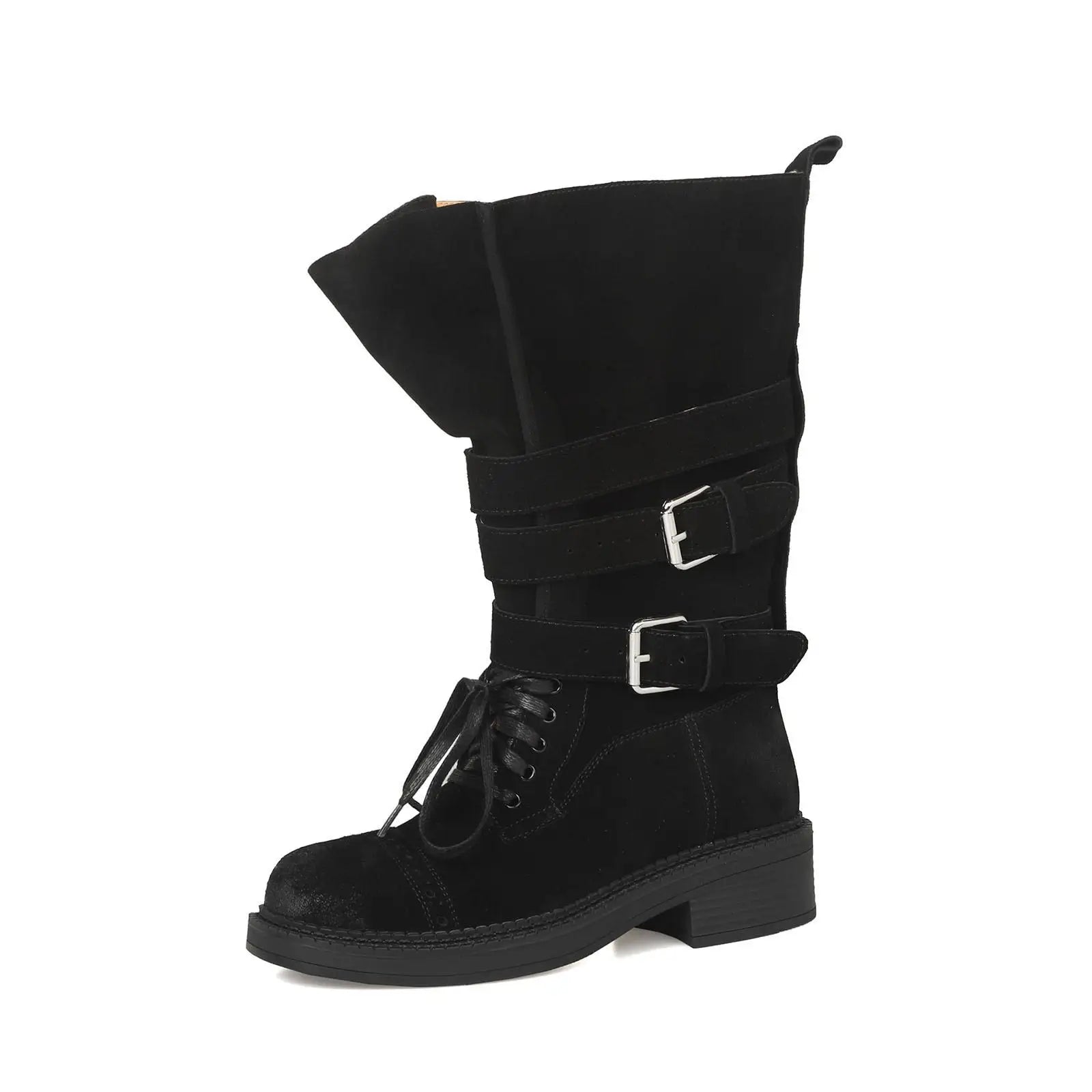 Autumn Cow suede Lace up Riding Boots