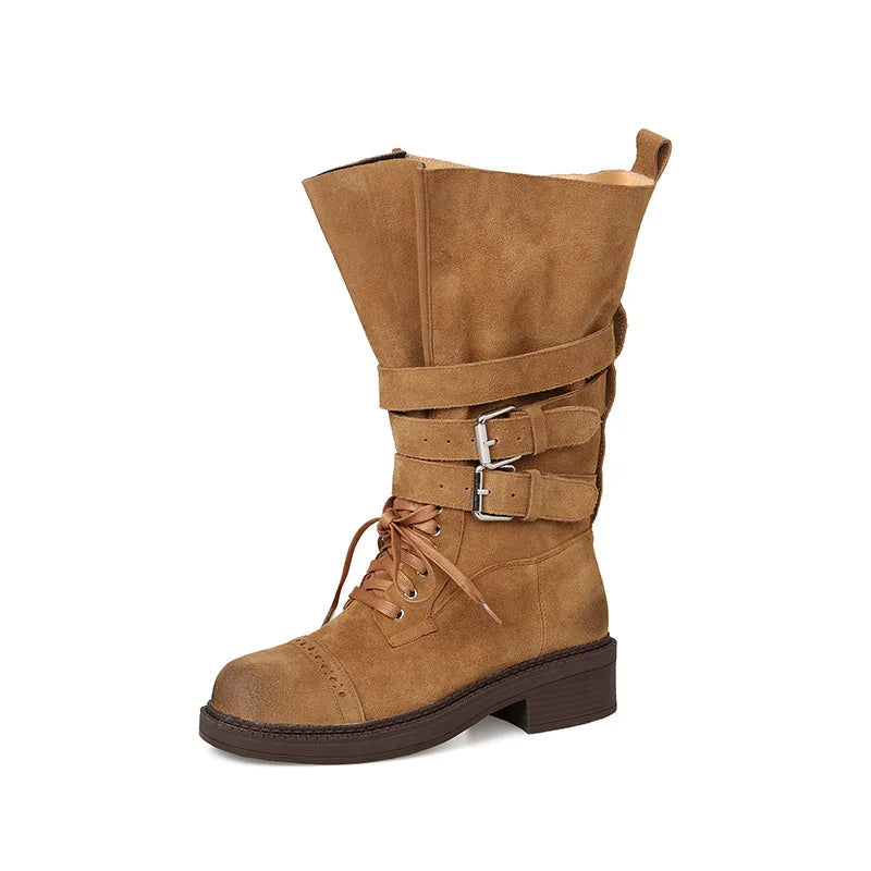 Autumn Cow suede Lace up Riding Boots
