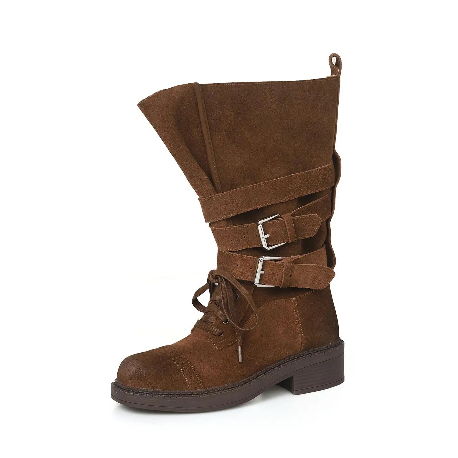 Autumn Cow suede Lace up Riding Boots