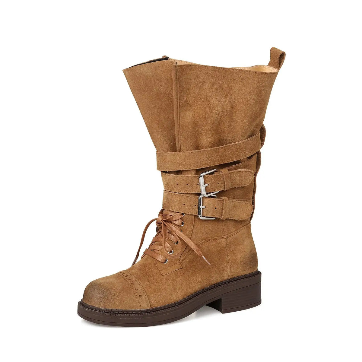 Autumn Cow suede Lace up Riding Boots