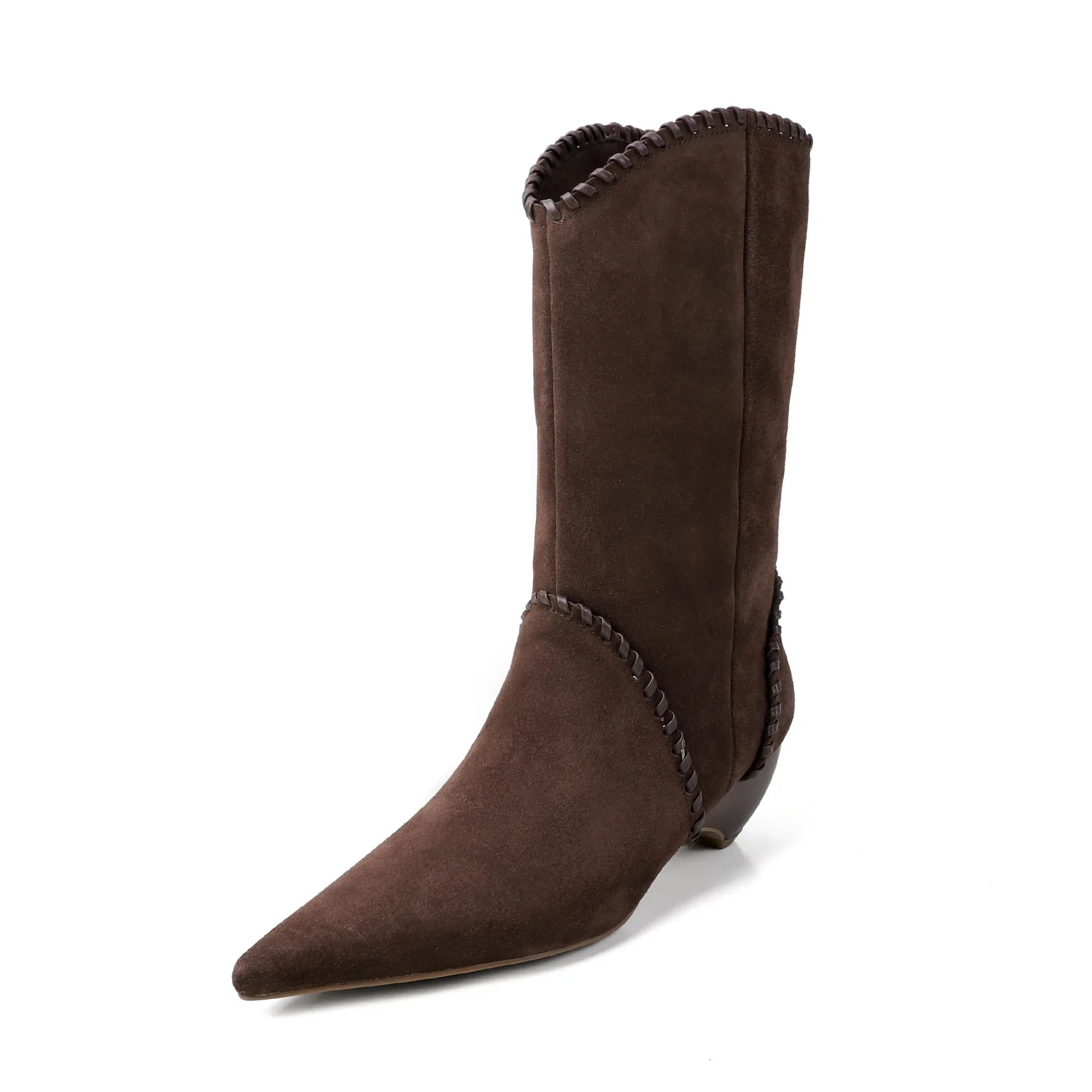 Autumn Cow suede Pleated Wedges Western Boots