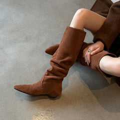 Autumn Cow suede Pleated Western Boots