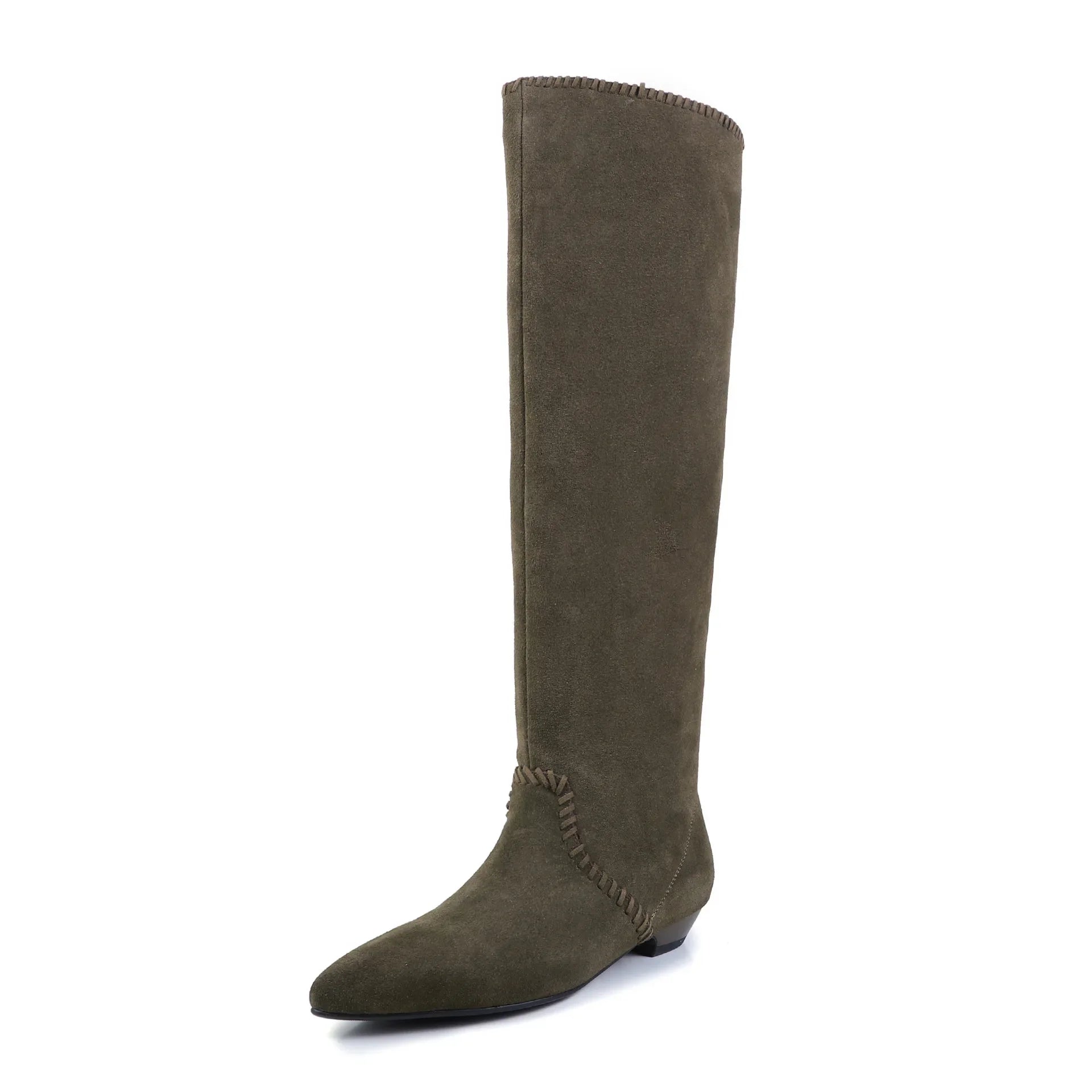 Autumn Cow suede Pleated Western Boots
