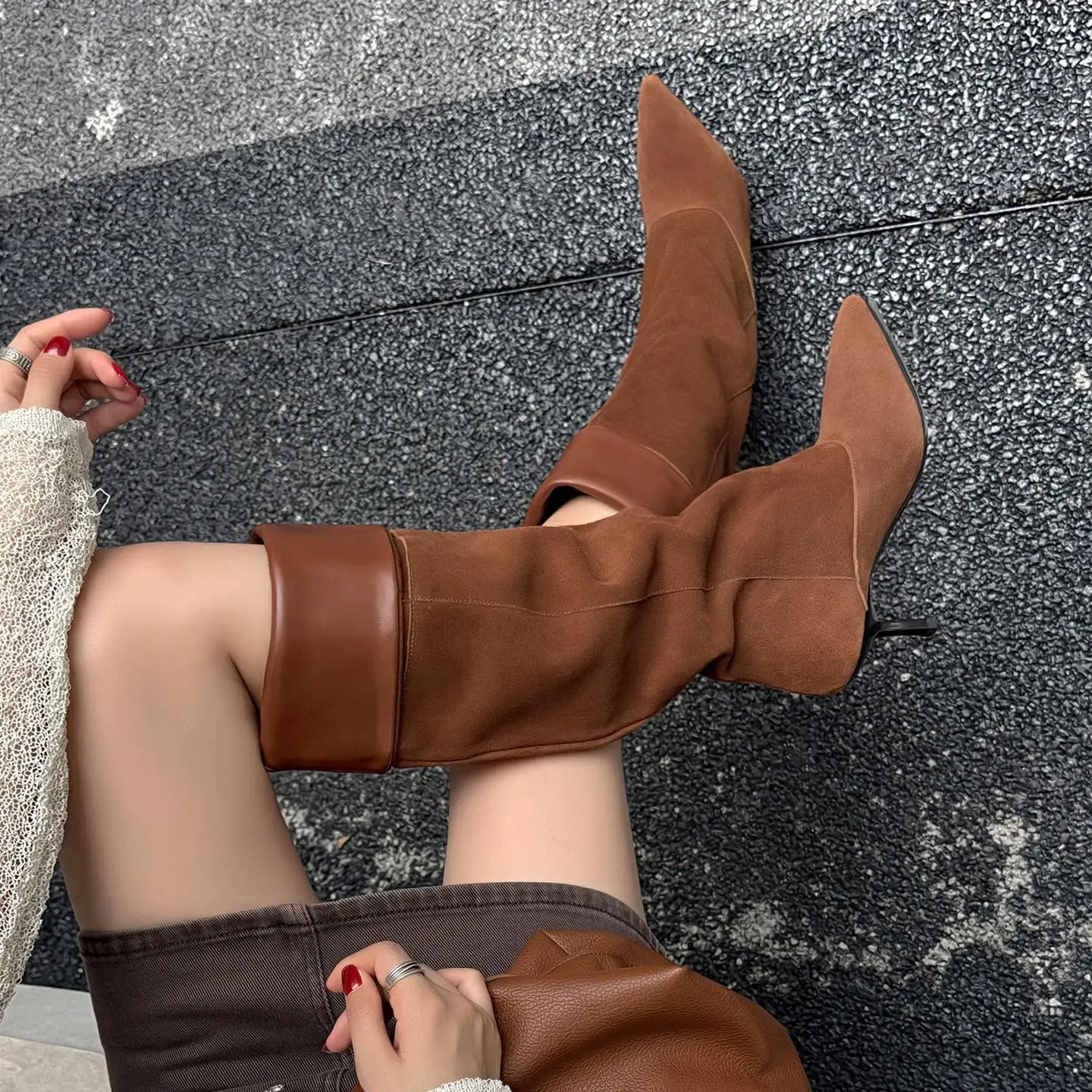 Autumn Cow suede Stilettos heels sexy Modern Boots