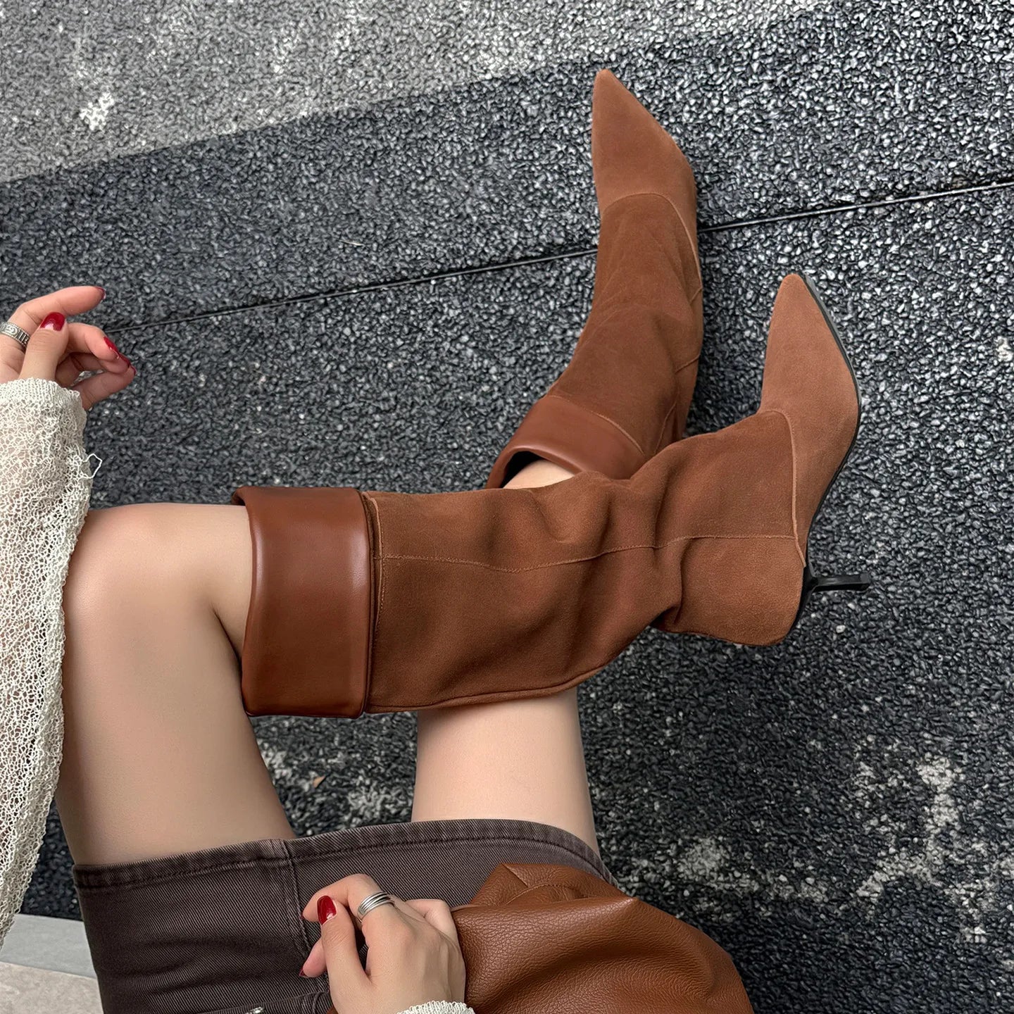 Autumn Cow suede Stilettos heels sexy Modern Boots