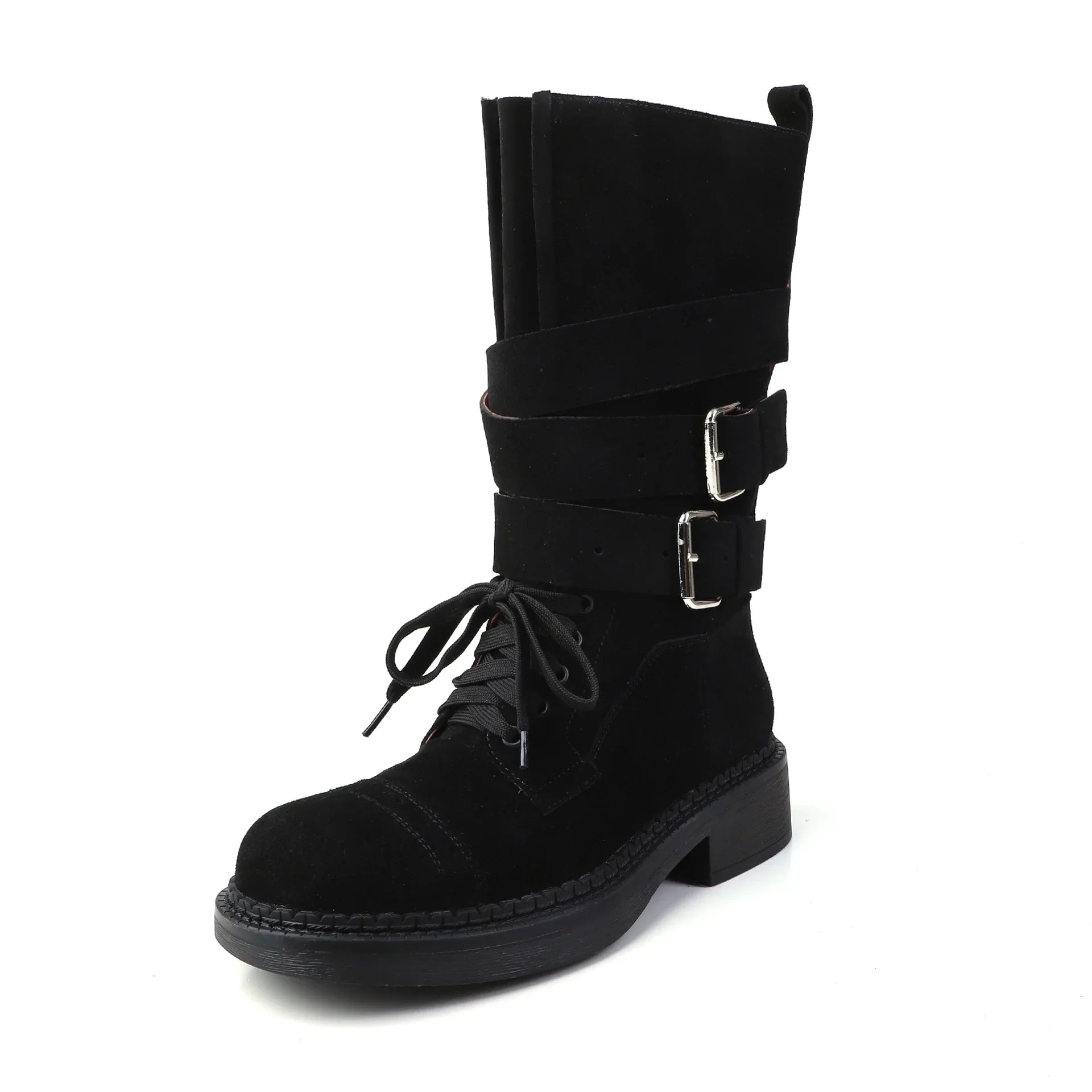 Autumn Cow suede platform Motorcycle Boots