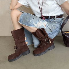 Autumn Cow suede platform Motorcycle Boots