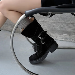 Autumn Cow suede platform Motorcycle Boots